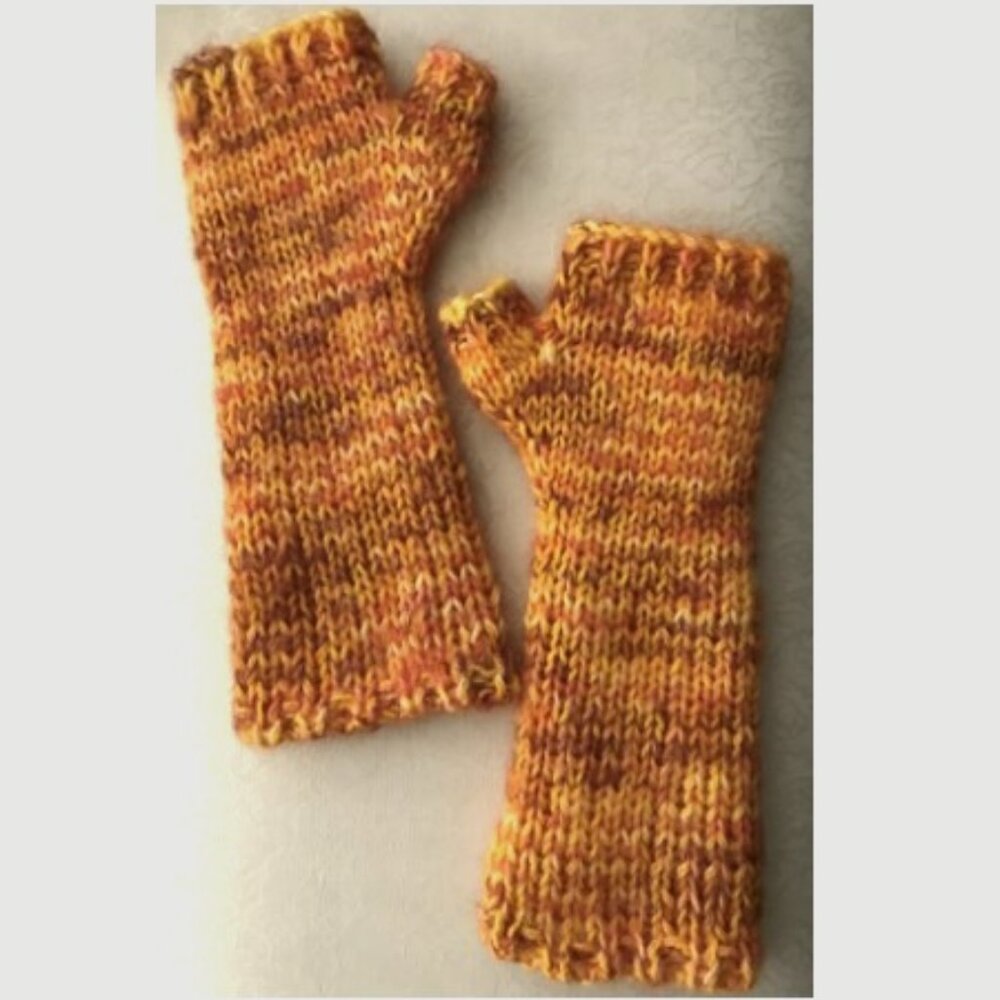 NEW Handmade Pumpkin Spice Fingerless Mohair Gloves, Women Size M
